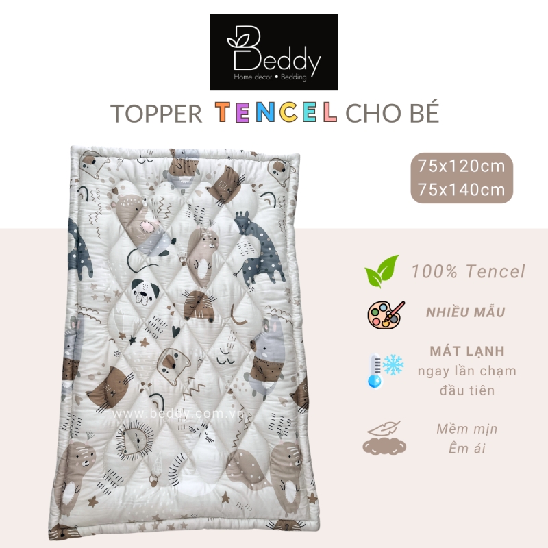 Nệm/ Topper Lụa Tencel 100% cho bé (Nhiều Mẫu)